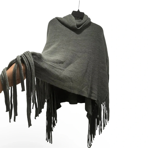 BAAZZARA Grey Cowl Neck Fringed Poncho - Picture 4 of 5